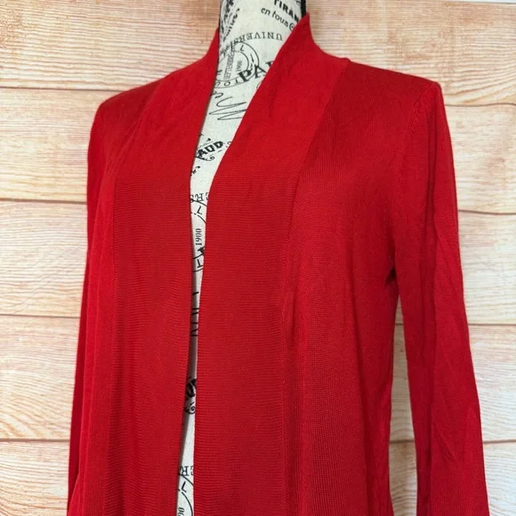Red Open Front Long Sleeve Knit Cardigan Size Small - Picture 6 of 10